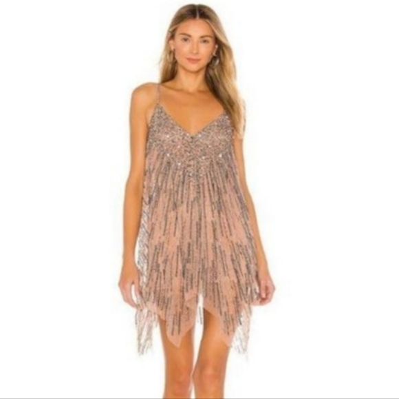 NWT TULAROSA Naiya Beaded Mini Dress in Nude, Size Medium - Picture 2 of 10